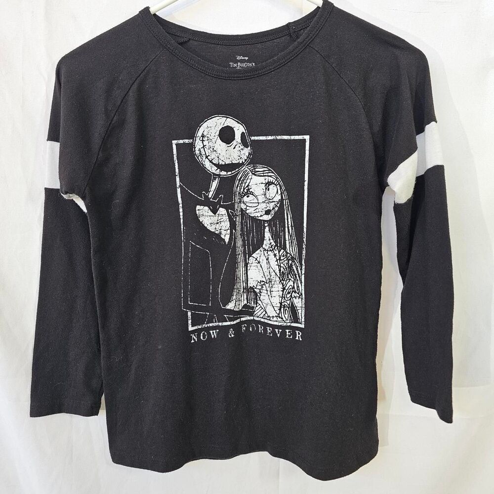 #0197 Disney Nightmare Before Christmas Jack & Sally Shirt Raglan Striped Large